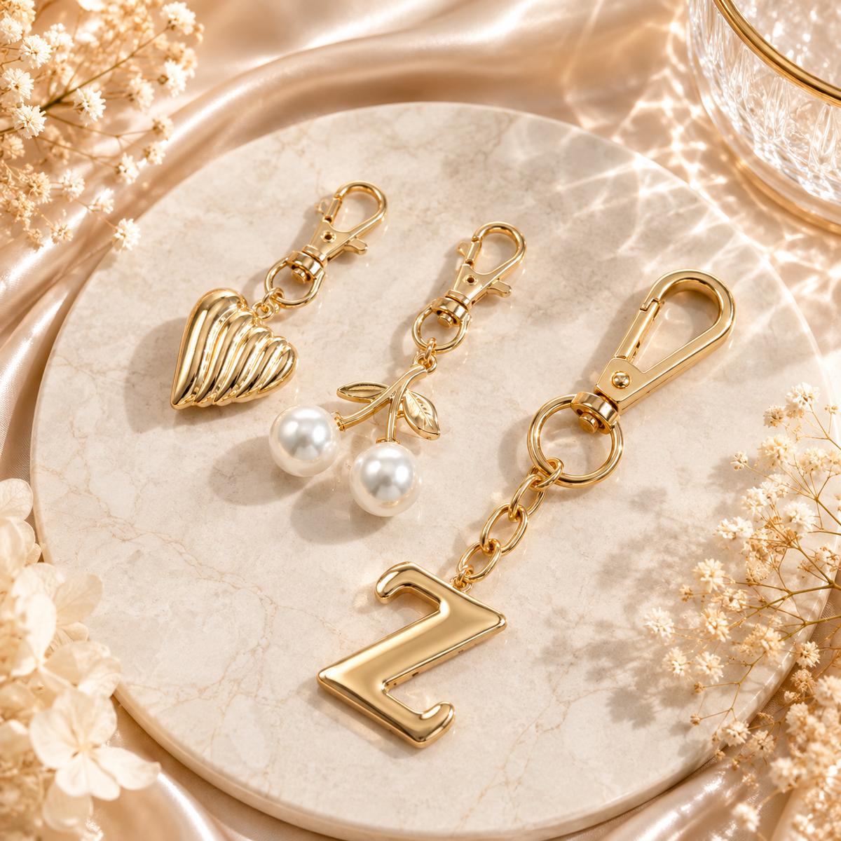 Gold Initial Bag Charm Set