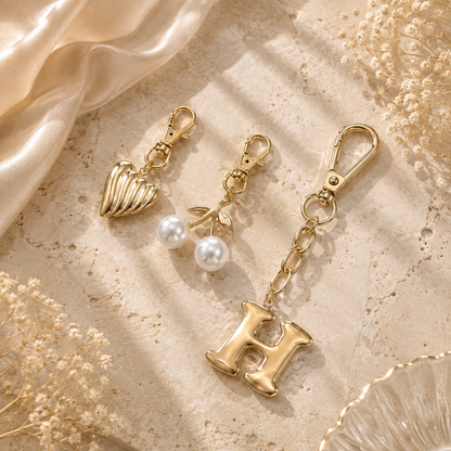 Gold Initial Bag Charm Set