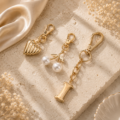 Gold Initial Bag Charm Set