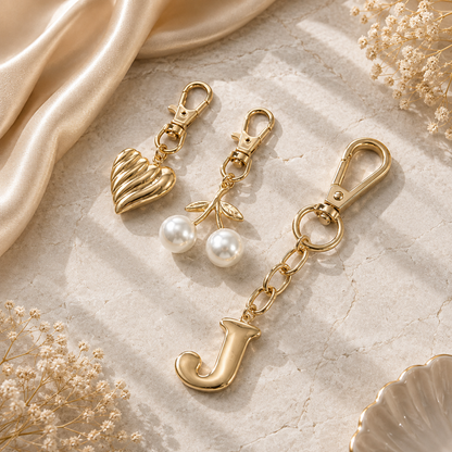 Gold Initial Bag Charm Set