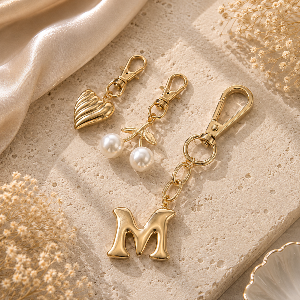 Gold Initial Bag Charm Set