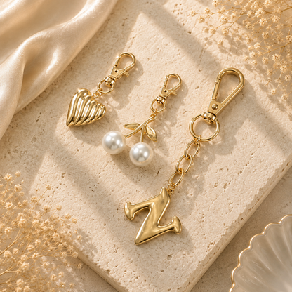 Gold Initial Bag Charm Set