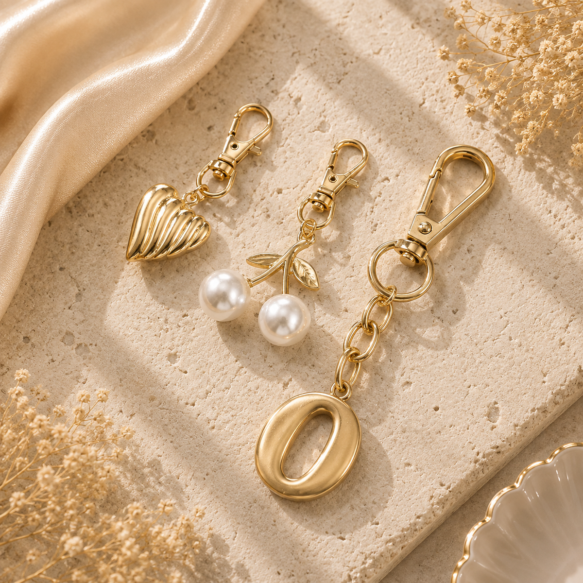 Gold Initial Bag Charm Set