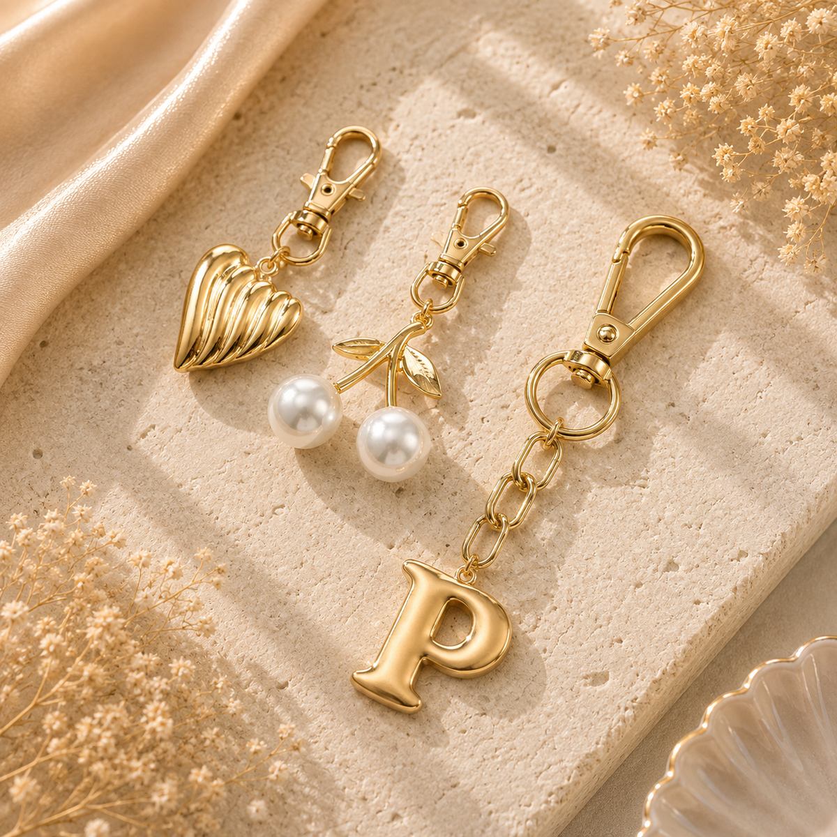 Gold Initial Bag Charm Set