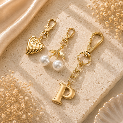 Gold Initial Bag Charm Set