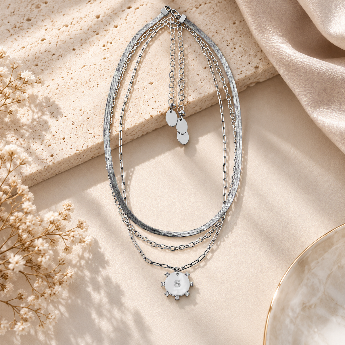 Layered Initial Pendant Necklace