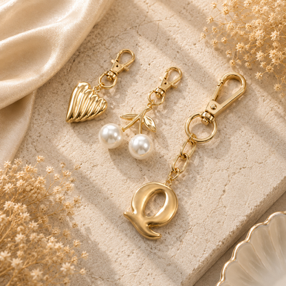 Gold Initial Bag Charm Set