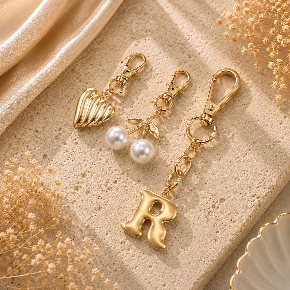 Gold Initial Bag Charm Set