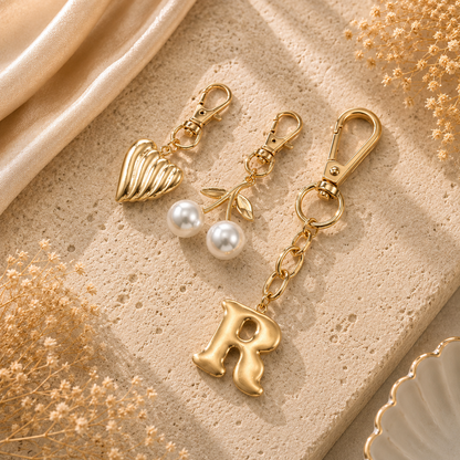 Gold Initial Bag Charm Set
