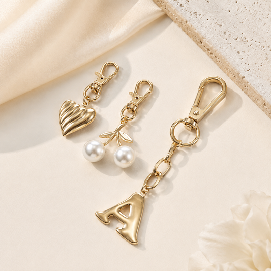 Gold Initial Bag Charm Set