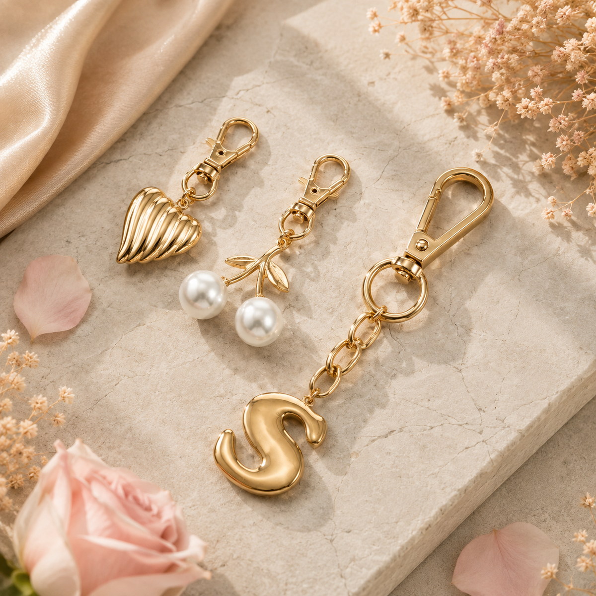 Gold Initial Bag Charm Set