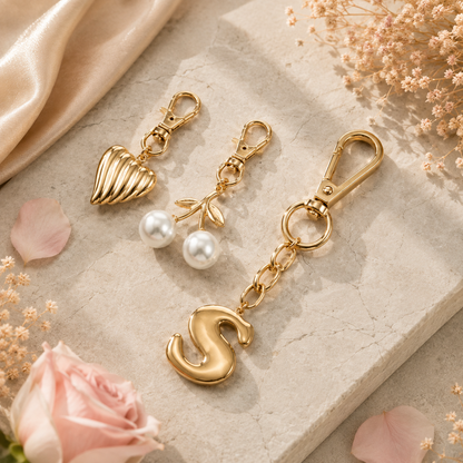 Gold Initial Bag Charm Set