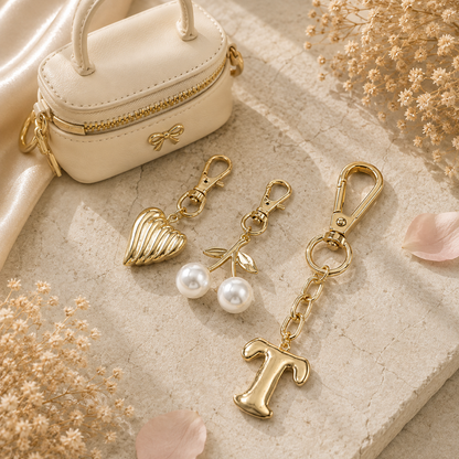 Gold Initial Bag Charm Set