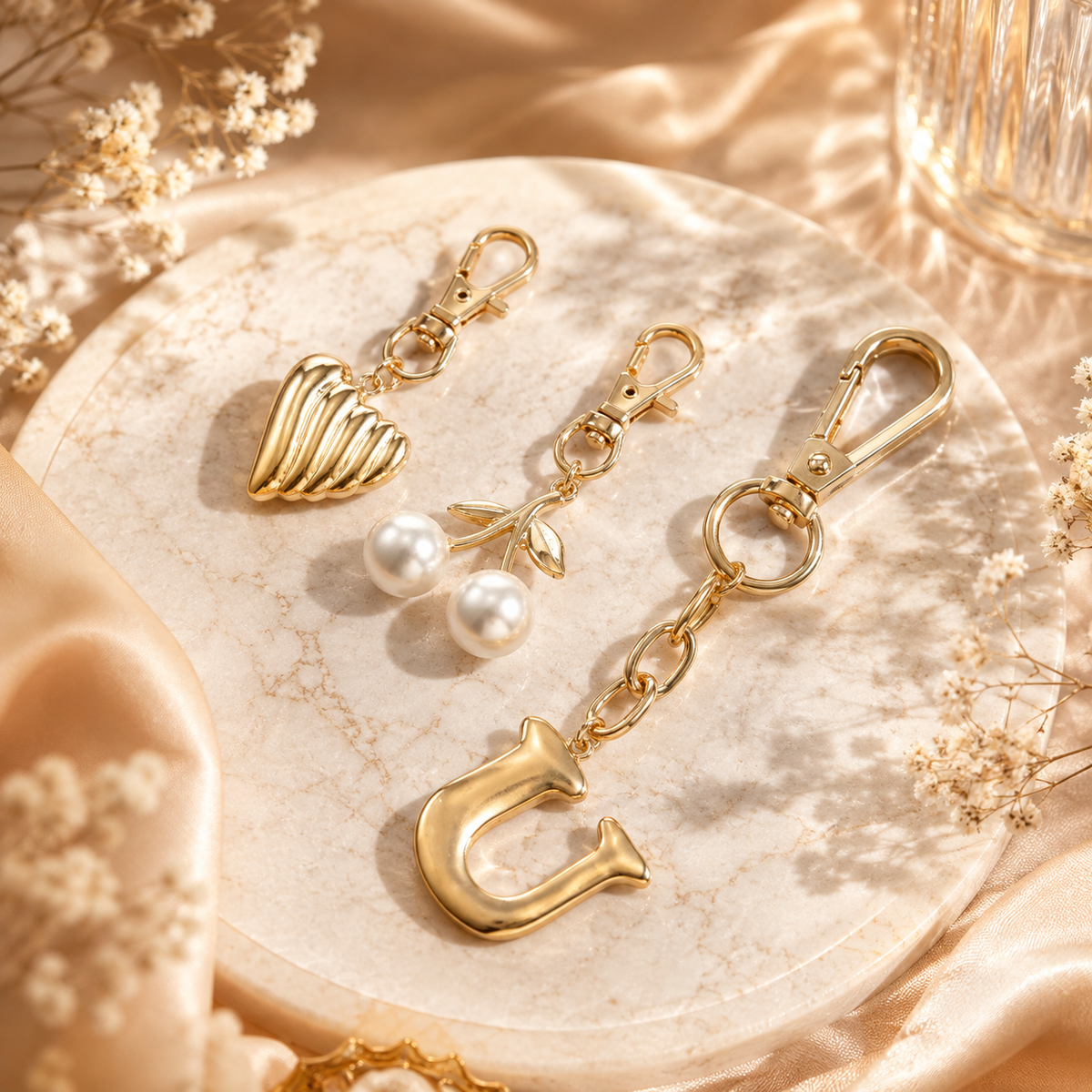 Gold Initial Bag Charm Set
