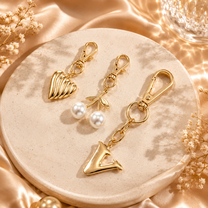 Gold Initial Bag Charm Set