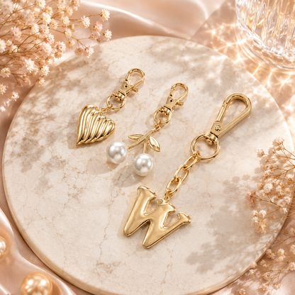 Gold Initial Bag Charm Set