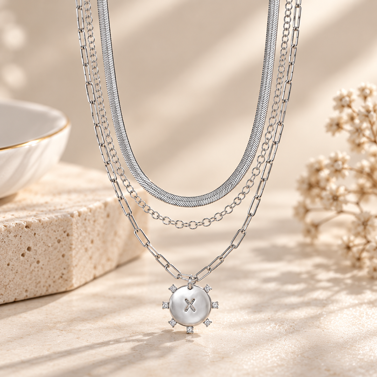Layered Initial Pendant Necklace