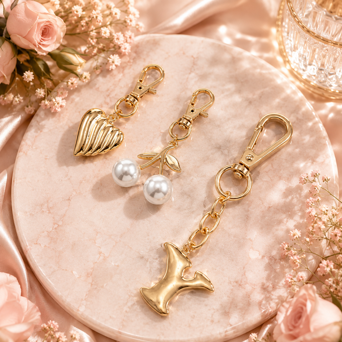 Gold Initial Bag Charm Set