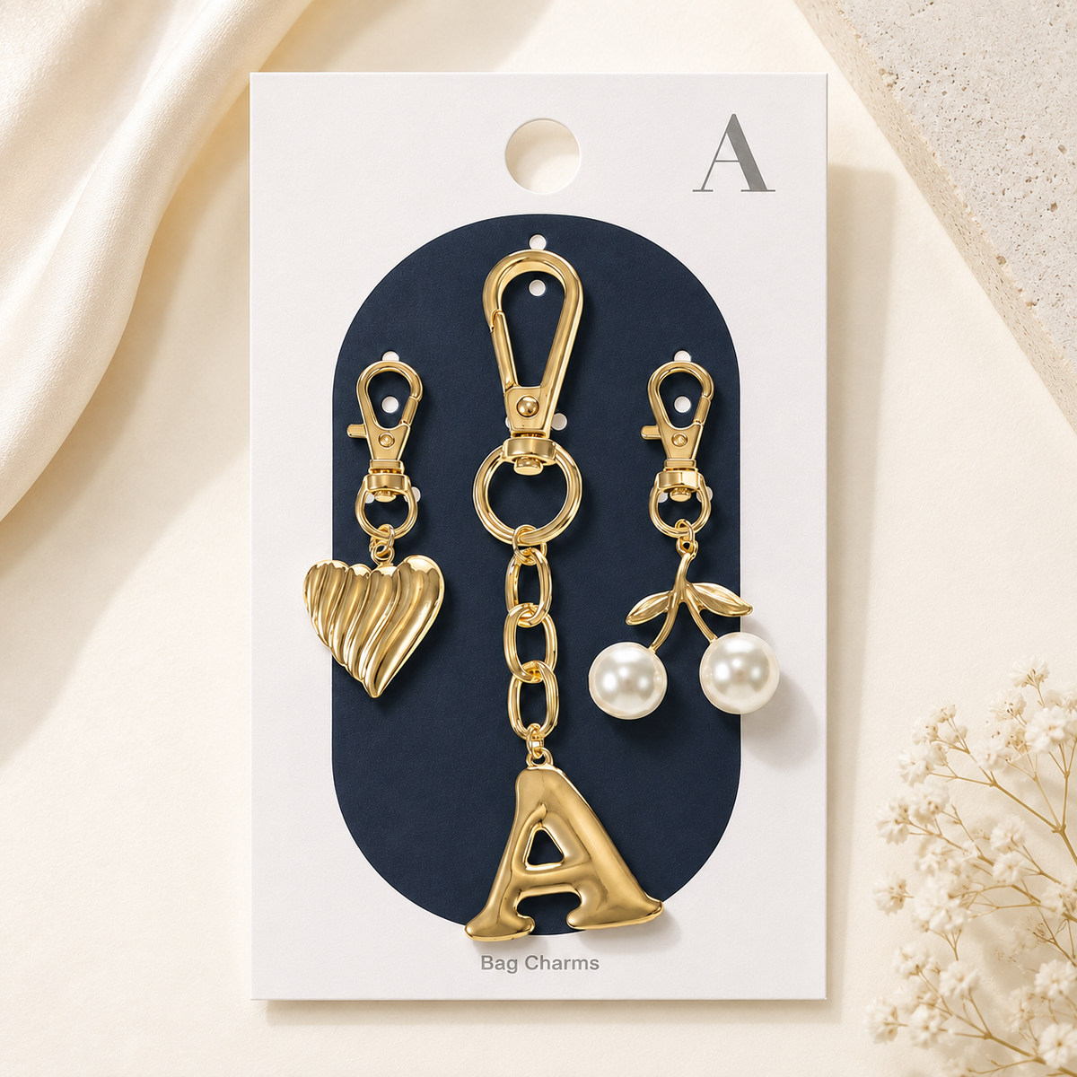 Gold Initial Bag Charm Set