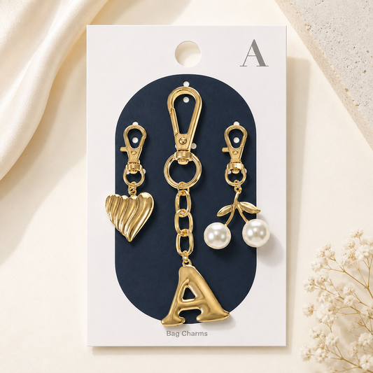 Gold Initial Bag Charm Set