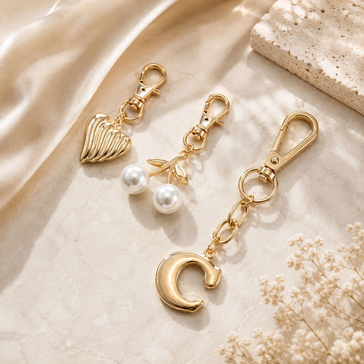 Gold Initial Bag Charm Set