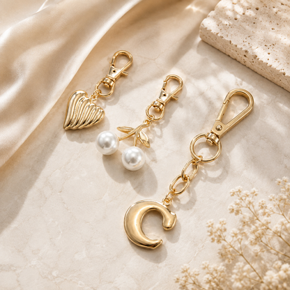 Gold Initial Bag Charm Set