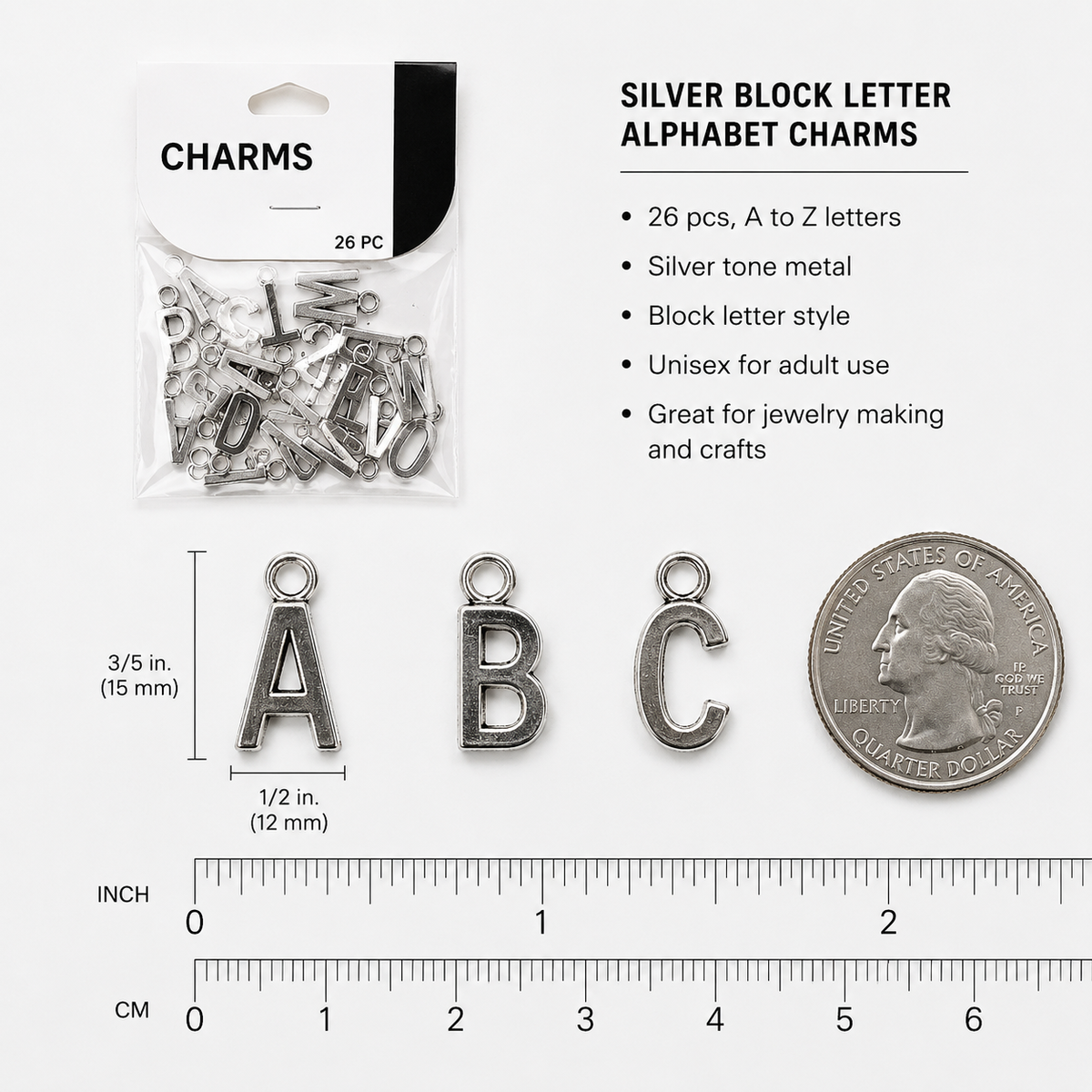 Silver Alphabet Charm Set