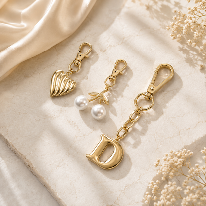 Gold Initial Bag Charm Set