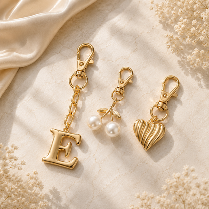 Gold Initial Bag Charm Set