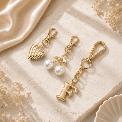 Gold Initial Bag Charm Set