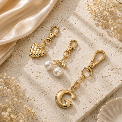 Gold Initial Bag Charm Set